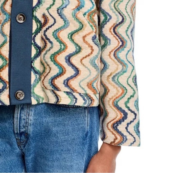 Men’s NWT HONOR THE GIFT Muse Multi-colored Wave Knit Crop Cardigan, Size Large - Picture 5 of 9